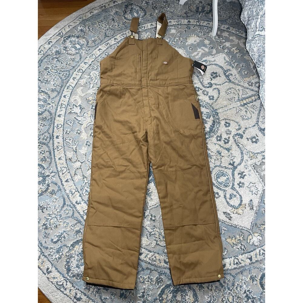 Dickies Insulated Bib Overalls Brown Duck Canvas Workwear Mens 2XL R
